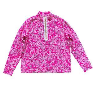 Lilly Pulitzer Ashley Pullover Half Zip Sz L Pink Floral Beach Vacation Resort
